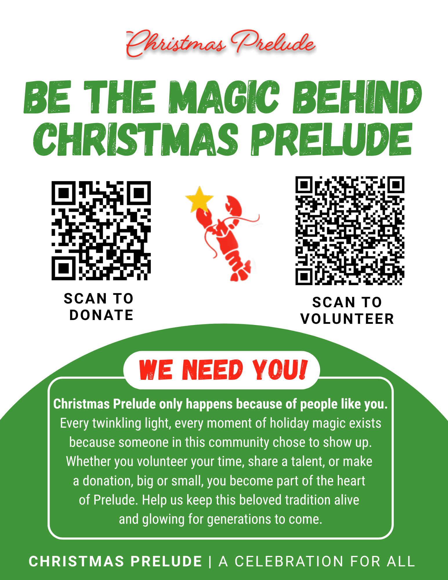 donate and volunteer flyer to support christmas prelude in kennebunkport maine